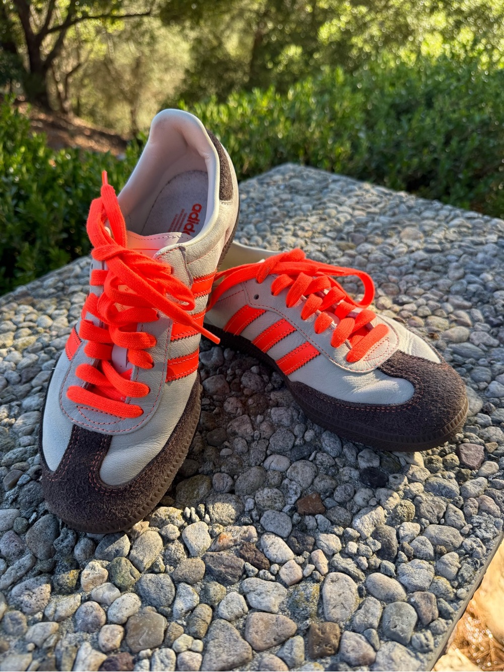 adidas woman’sRetro Runner Sneakers in Gray and Neon Orange